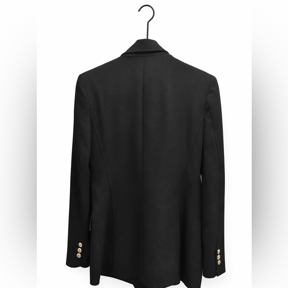 Zara Double-Breasted Military Blazer w/ Gold Crest Buttons — Black (XS) - Picture 2 of 4